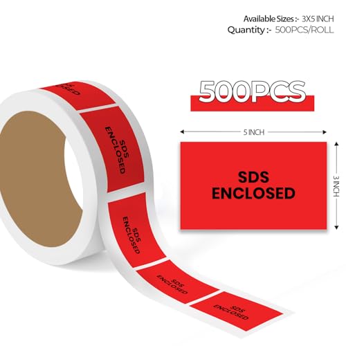 StickerJet SDS Enclosed Labels 3"x5" – 500 Pcs Adhesive Roll for Shipping, Packing, Warehousing & Handling Instructions﻿– Easy Peel & Stick Warning Stickers – Made in USA - color: Sds Enclosed