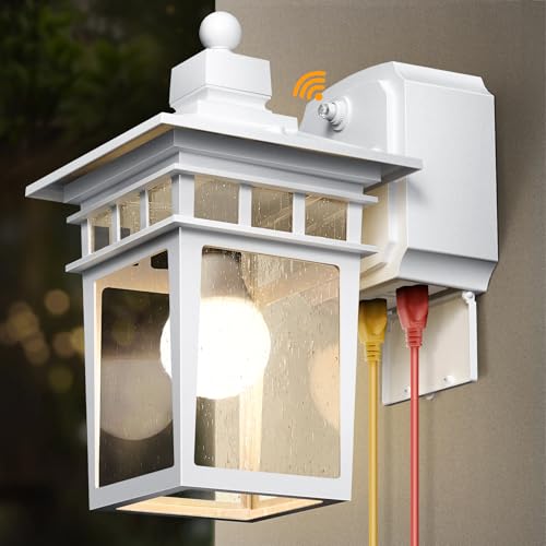 Porch Lights with GFCI Outlet, Dusk to Dawn Outdoor Wall Sconce White - color: White, size: 1-Pack-Dusk to Dawn