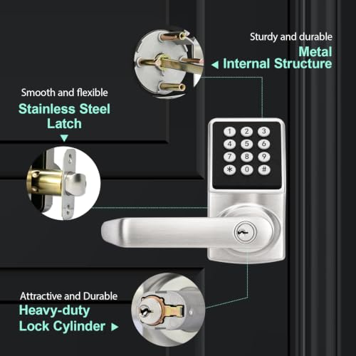 Keyless Entry Door Lock with Keypad, Satin Nickel Finish 1PACK,