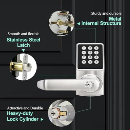 Keyless Entry Door Lock with Keypad, Satin Nickel Finish 1PACK,