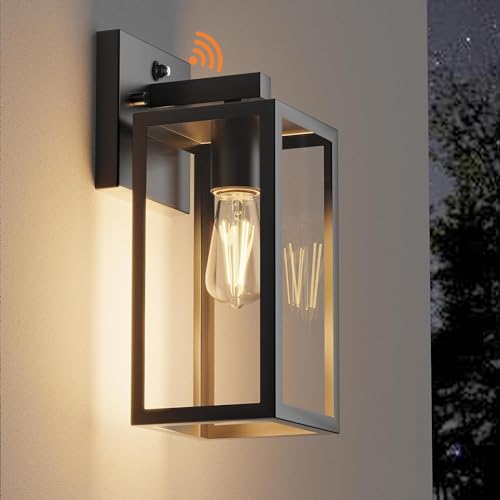 Kalium Dusk to Dawn Porch Outdoor Light, Wall Light Fixtures Waterproof Exterior Wall Sconce Light Fixture with E26 Base for Patio Entryway Hallway (Bulb not Included) - color: Black-12.44in 1PCS, size: Dusk to Dawn