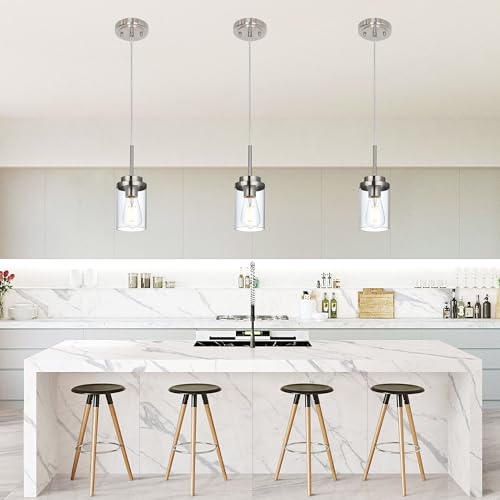 MELUCEE 3 Pack Hanging Pendant Lighting Fixtures Brushed Nickel - color: Brushed Nickel, size: 1 Light-3 Packs Round