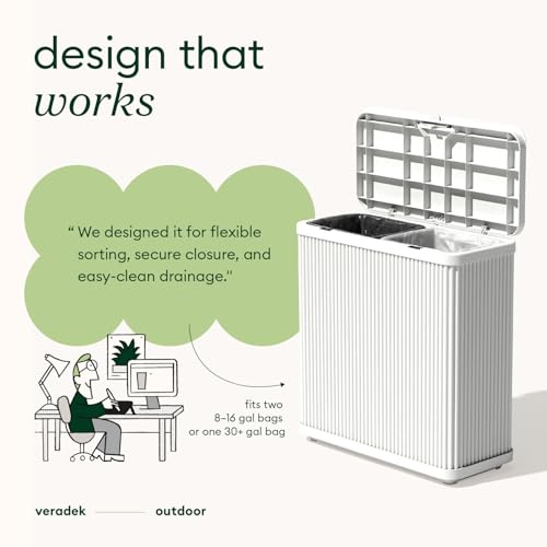 Veradek Tambour Waste Bin - Outdoor Trash Can with Dual Bag System - color: White, size: 25" L x 11.75" W x 26.5" H