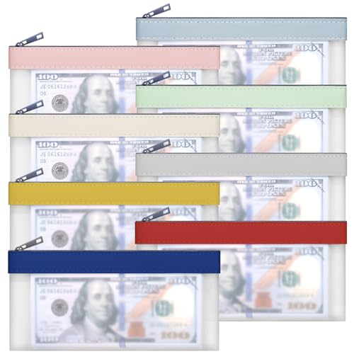8 Pack Clear Money Envelopes for Cash Money Bag Pouch 7.6x3.7 inch - color: 8 colours