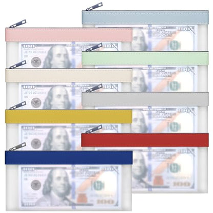 8 Pack Clear Money Envelopes for Cash Money Bag Pouch 7.6x3.7 inch - color: 8 colours