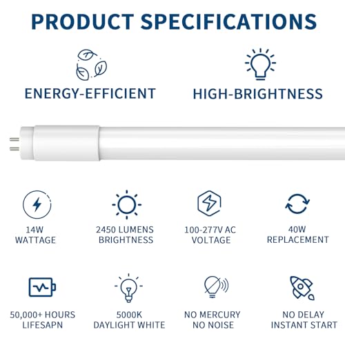 JESLED 30 Pack T8 Led Bulbs 4 Foot,14W(40W Equiv) 2450LM 5000K Type A+B ETL