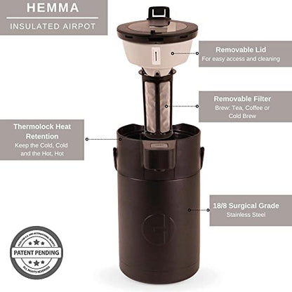 Airpot Coffee Dispenser with Pump - 85 oz Stainless Steel Carafe - color: Black