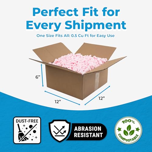 Magicwater Supply - .5 Cu Ft - Pink Packing Peanuts - Anti-Static S Shaped Cushion for Shipping, Void Filling & Storage - Protect Your Goods (Pack of 2) - size: 1/2 Cu Ft (Pack of 2)