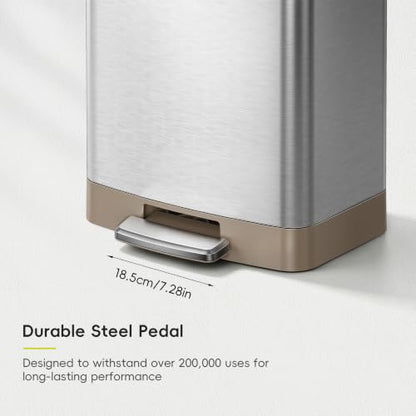EKO Hudson Matte Stainless 50 Liter/13.2 Gallon Step Trash Can with Rear Trash Bag Storage Compartment - color: Matte Stainless, size: 50L