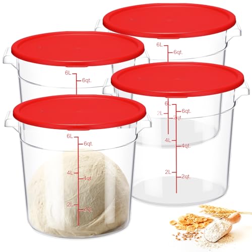 Suclain 4 Pcs 6 Quart Food Storage Container with Lids, Red - color: Red