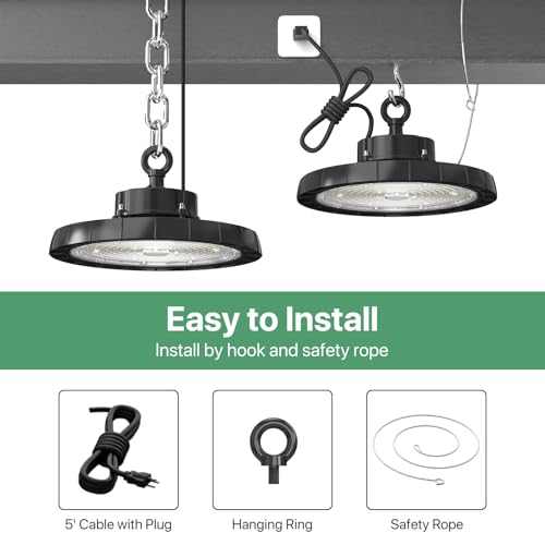 UFO LED High Bay Lights: 200W 30000LM 5000K Led Shop Lights High Bay Led Lights with Plug Suitable for Gym Warehouse Workshop Factory Gym Garage Barn AC100-277V IP65