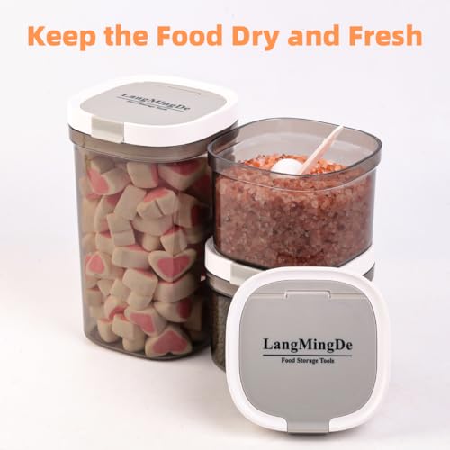 LANGMINGDE 3 Piece Airtight Kitchen Storage Canisters Set, Coffee and Dry Food Storage Containers, BPA-Free, Stackable, Easy-Clean, Perfect for Coffee, Flour, Sugar, Includes Scoop - color: (Transparent Gray)1x1800ml+2x800ml≈ 1x45oz+2x20oz