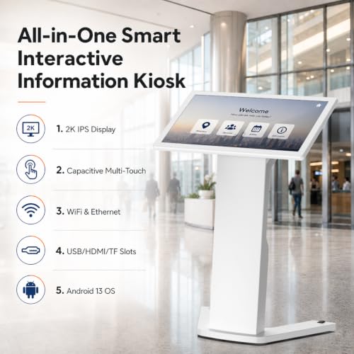 32" Touch Screen Kiosk, Interactive Floor Standing Digital Signage Display, FHD Self-Service Information Terminal with Dual Speakers for Retail, Restaurants, Malls & Advertising - size: 32 Inch