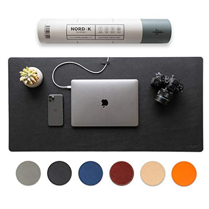 Nordik Leather Desk Mat - Pebble Black - Large Leather Desk Pad 35x17 in - color: Pebble Black