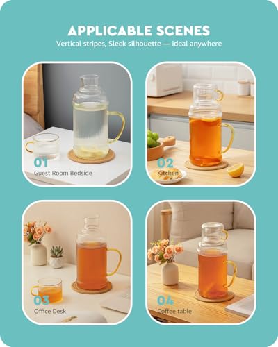 Baffect Water Pitcher Glass Jug With Lid and Spout (With Cup) - style: With Cup