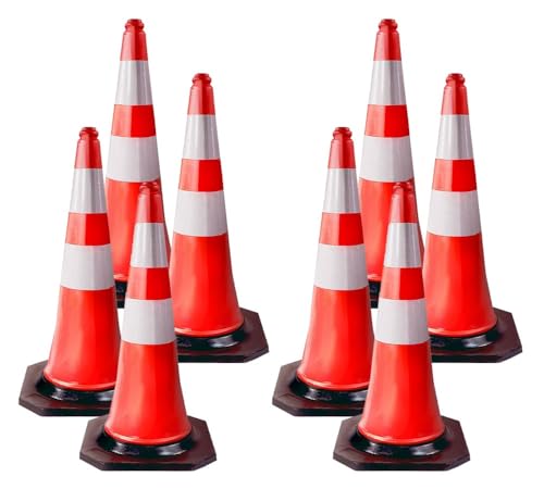 8 Pack Traffic Cones 28 Inch with Reflective Collars & Solid Black Weighted Base - PVC Orange Construction Cones - Stacklable Safety Cones for Parking Lot Driveway Road Traffic - size: 8 - Pack