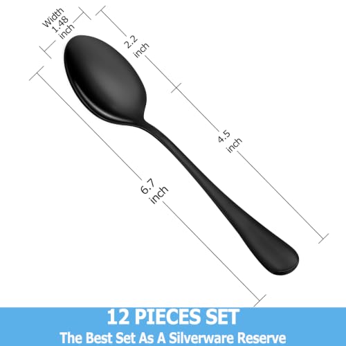 12 Pcs Black Teaspoons Set, Stainless Steel Spoons Silverware, 6.7 Inch - color: Black