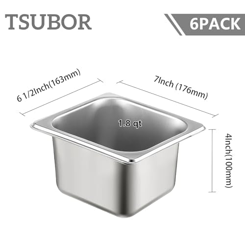 6 Pack Hotel Pans 1/6 Size 4" Deep Stainless Steel Steam Table Pan w/Lids - color: 1/6, size: 4'' Deep
