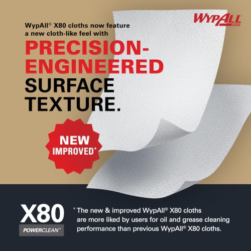 WypAll PowerClean X80 Heavy Duty Cloths, Brag Box, 152 Towels, Blue (41041)
