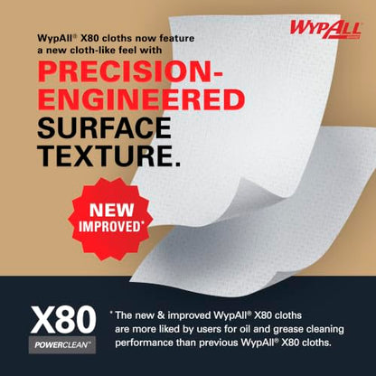 WypAll PowerClean X80 Heavy Duty Cloths, Brag Box, 152 Towels, Blue (41041)