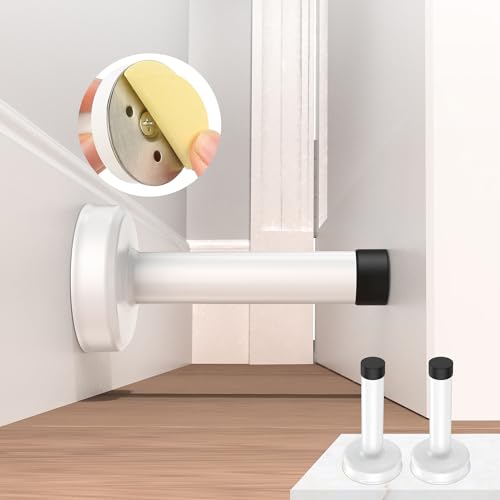 2 Pack Door Stops, 304 Stainless Steel Door Stoppers, Easy Installation with Strong Adhesive Tapes, No Drilling Door Stops for Bottom and Top of Door, White - color: White, size: 2 Pack