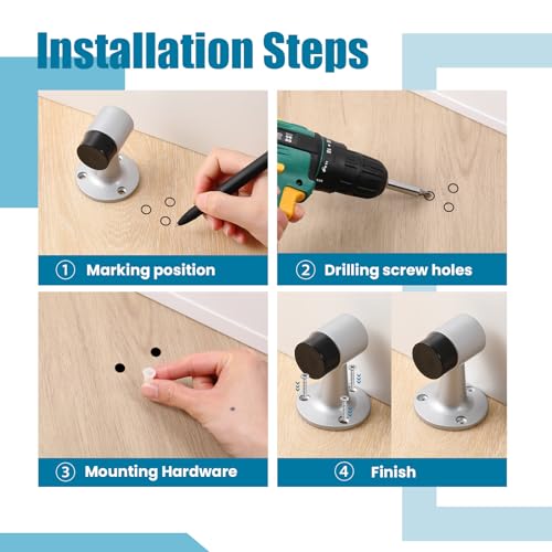 Yaocom 8 Pack Heavy Duty Floor Mounted Door Stop 3 in Aluminum Commercial Grade Door Stopper with Rubber Bumper & Stainless Steel Screws (Silver) - color: Sliver