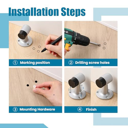 Yaocom 8 Pack Heavy Duty Floor Mounted Door Stop 3 in Aluminum Commercial Grade Door Stopper with Rubber Bumper & Stainless Steel Screws (Silver) - color: Sliver