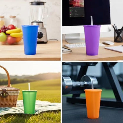 32 oz Cup with Lid and Straw set 8, Reusable Plastic Tumblers Jewel - color: Jewel