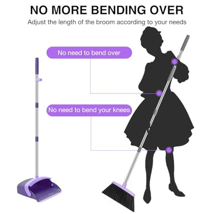 NACENA Broom and Dustpan Set with 52-in Long Adjustable Handle, Purple - color: Purple, size: 1 Pack