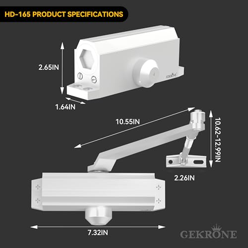 Automatic Door Closer Heavy Duty Spring Size 2 Hydraulic Aluminum Alloy UL 3-Hour Fire Rating Surface Mounted Home Commerical Door Closures Hold Open Adjust Speed Door Weights 88-144 Lbs - size: Model 165 White Hold Open-Door Weight 88-144 Lbs