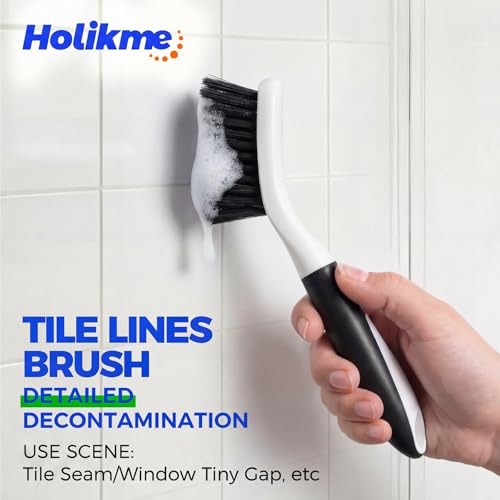 Holikme Cleaning Brush Set for Household Use, Scrub Brush, Kitchen Brush, Tile Lines Brush for Bathroom, Floor, Tub, Shower and Kitchen Surface (Charcoal) - color: Charcoal
