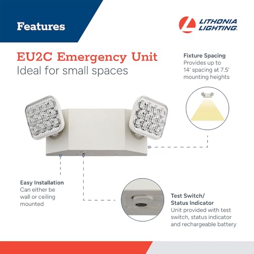 Lithonia Lighting Basics LED Emergency Light, Adjustable Heads 120/277V 2Pk - size: Generation 3 (White, 2-Pack), style: Square Lamp