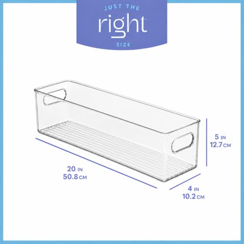 primebox Plastic Food Storage 4 Pack Clear Container Bin with Handles for Organizing Kitchen, Pantry, Refrigerator, Freezer, Pantry, Cabinet, Closet, Bathroom. 20”x4”x5” - size: 20x4x5