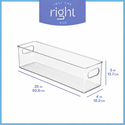 primebox Plastic Food Storage 2 Pack Clear Container Bin with Handles for Organizing Kitchen, Pantry, Refrigerator, Freezer, Pantry, Cabinet, Closet, Bathroom. 20”x4”x5” - size: 20x4x5