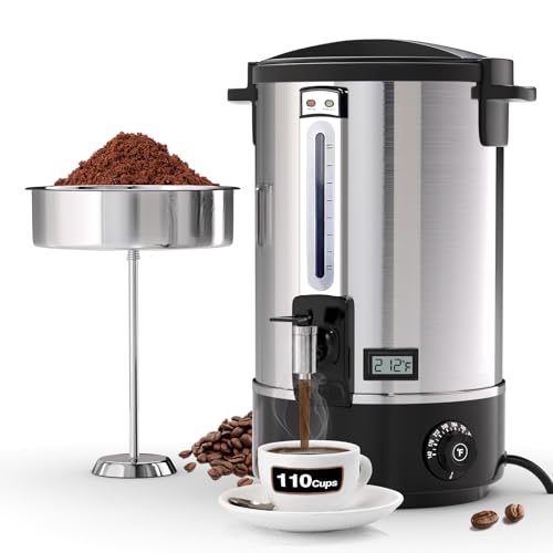 Commercial Coffee Urn, 110-Cup 16L Fast Brew Stainless Steel Hot Beverage Dispenser with Thermometer-Electric Hot Water Urn for Wedding, Party, Catering Events with Easy Cleaning(Double Wall)