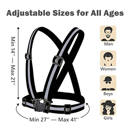 Reflective Strap Safety Vest Gear - 2-10 Pack Adjustable High Visible Reflective Running Gear for Women Men Night - color: Black x10