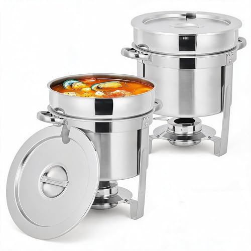 2 Pack Soup Chafing Dishes for Buffet 7QT Stainless Steel Soup Warmer Set with Lids & Fuel Holders,Round Food Warmer Pot for Catering Supplies Party - size: 7QT 2Pcs