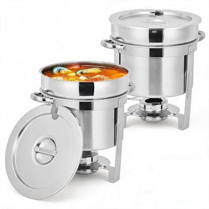 2 Pack Soup Chafing Dishes for Buffet 7QT Stainless Steel Soup Warmer Set with Lids & Fuel Holders,Round Food Warmer Pot for Catering Supplies Party - size: 7QT 2Pcs