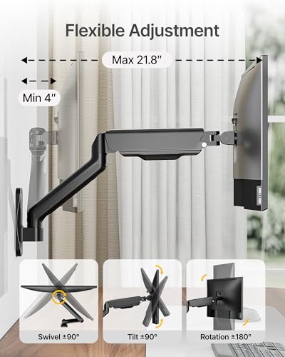 monTEK Single Monitor Wall Mount, Full Motion Spring Arm for 17-32" Screen - style: Single Arm