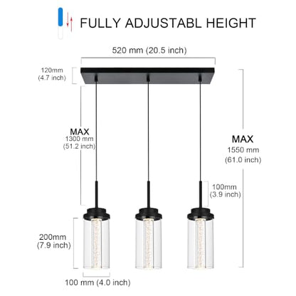 MELUCEE 3-Light Dimmable LED Dining Room Light Fixture Over Table Black - color: Black, size: 3-Light-Rectangle