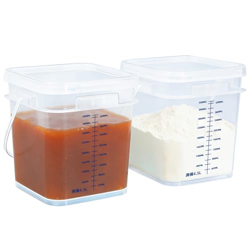 DEMORA 1 Gallon Food Storage Buckets with Lids, 3300mL Scale, 2-Pack