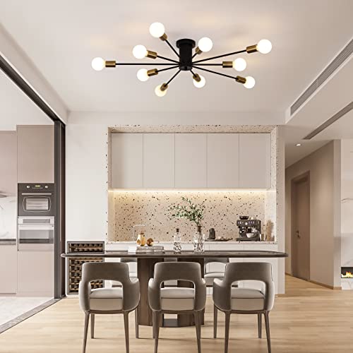 Garwarm 10-Light Sputnik Ceiling Light Fixture, Modern Sputnik Chandelier - color: 10 Lights/Black and Gold