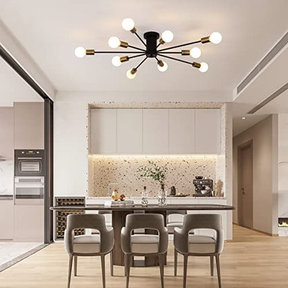 Garwarm 10-Light Sputnik Ceiling Light Fixture, Modern Sputnik Chandelier - color: 10 Lights/Black and Gold