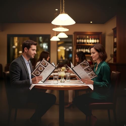 Menu Covers 2-Pack 8.5 x 11 Inch, Clear Restaurant Menu Holders with 6 Page (12 Sides) Capacity, Waterproof Durable Plastic Menu Protector for Cafe, Bar, Pub, Bistro, Diner – Black - size: 2 pack 6 page / 12 view - 8.5" x 11"