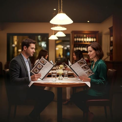 Menu Covers 2-Pack 8.5 x 11 Inch, Clear Restaurant Menu Holders with 6 Page (12 Sides) Capacity, Waterproof Durable Plastic Menu Protector for Cafe, Bar, Pub, Bistro, Diner – Black - size: 2 pack 6 page / 12 view - 8.5" x 11"