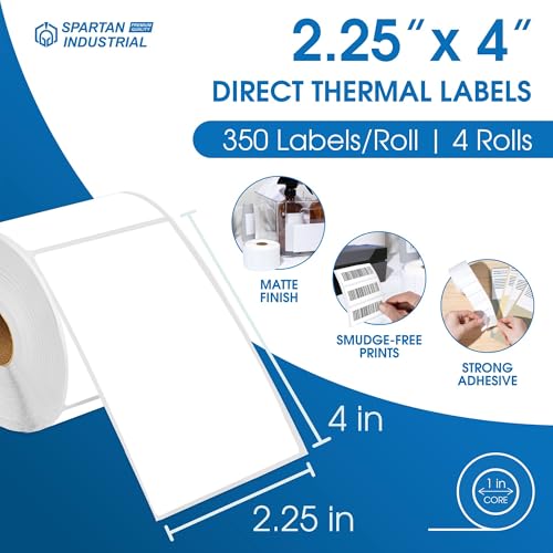 2.25" X 4" Direct Thermal Labels (1400 Count, 4 Rolls) - size: 2.25" X 4"