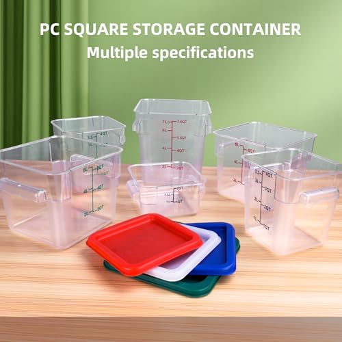 2 Pack Square Food Storage Container With Lid, 2-6 Quart Commercial Storage Box With Scale & Handle, Cake Making, Dough Marinating Meat, Kitchen Supplies (6 Quart) - size: 6 Quart-RED LID & MEASURING LINE