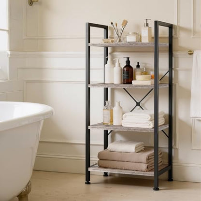 4 Tier Bookshelf, Free Standing Bookcase with Open Storage Shelves - color: Grey Wood, size: 4 Tier