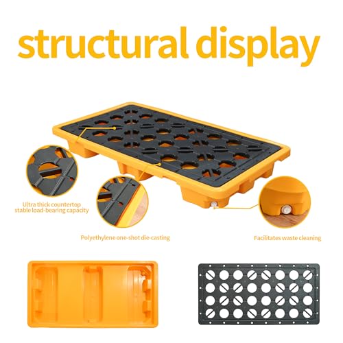 Spill Containment Pallet with Drain 26x14x4.7in 5.3Gal Capacity Spill Control for Countertop lab Chemical Containers Tabletop Garage Modular Nestable Easy (51x27x6in) - size: 51x27x6in