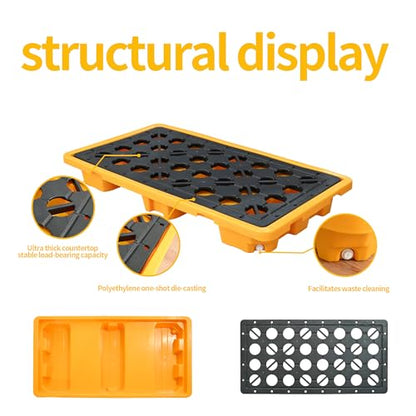 Spill Containment Pallet with Drain 26x14x4.7in 5.3Gal Capacity Spill Control for Countertop lab Chemical Containers Tabletop Garage Modular Nestable Easy (51x27x6in) - size: 51x27x6in